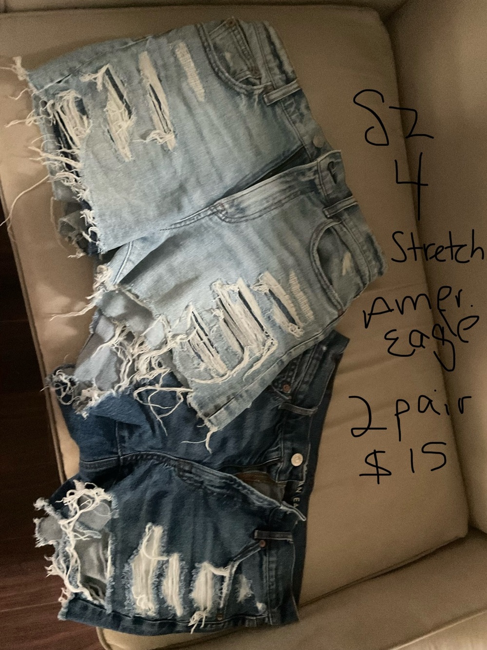 2 pair of American Eagle Outfitters Women's Light Blue Distressed Denim Shorts